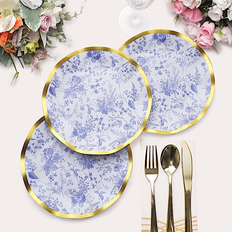 25-Pack Gold Wavy Rim Disposable Paper Salad Plates - Elegant Dinner Party Tableware for Weddings, BBQs & Picnics
