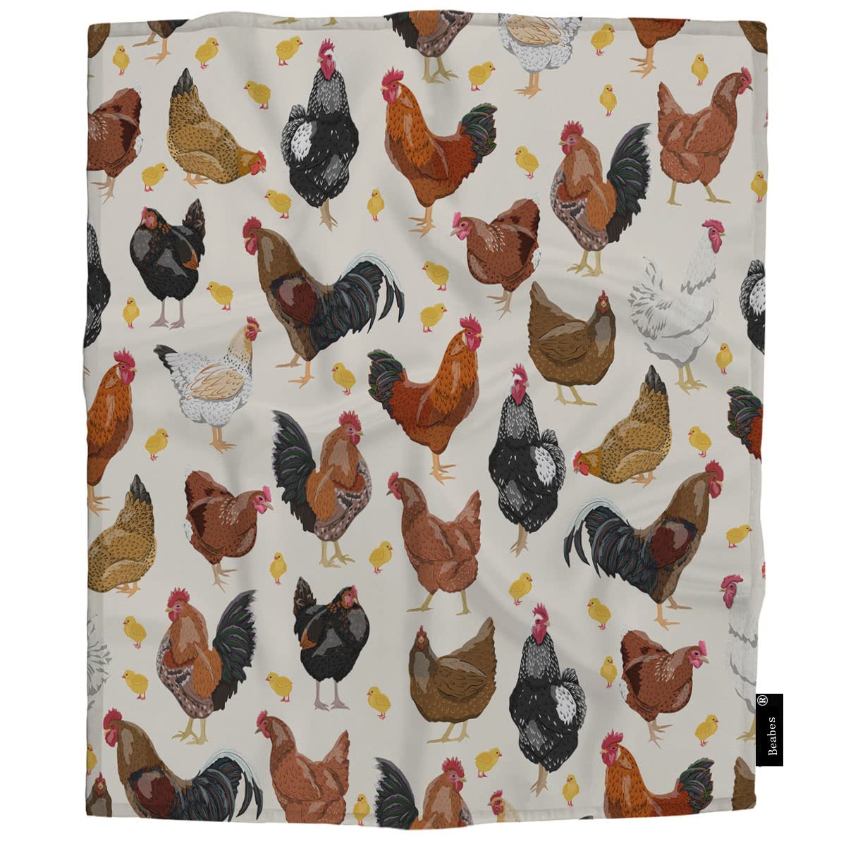 Beabes Chickens Throw Blanket - Soft Plush Farmhouse Decor with Hens, Roosters & Chicks - 30x40 Inch Cozy Blanket for Kids, Pets, Sofa & Bed - Perfect for Nursery, Living Room & Farmhouse Style Decor