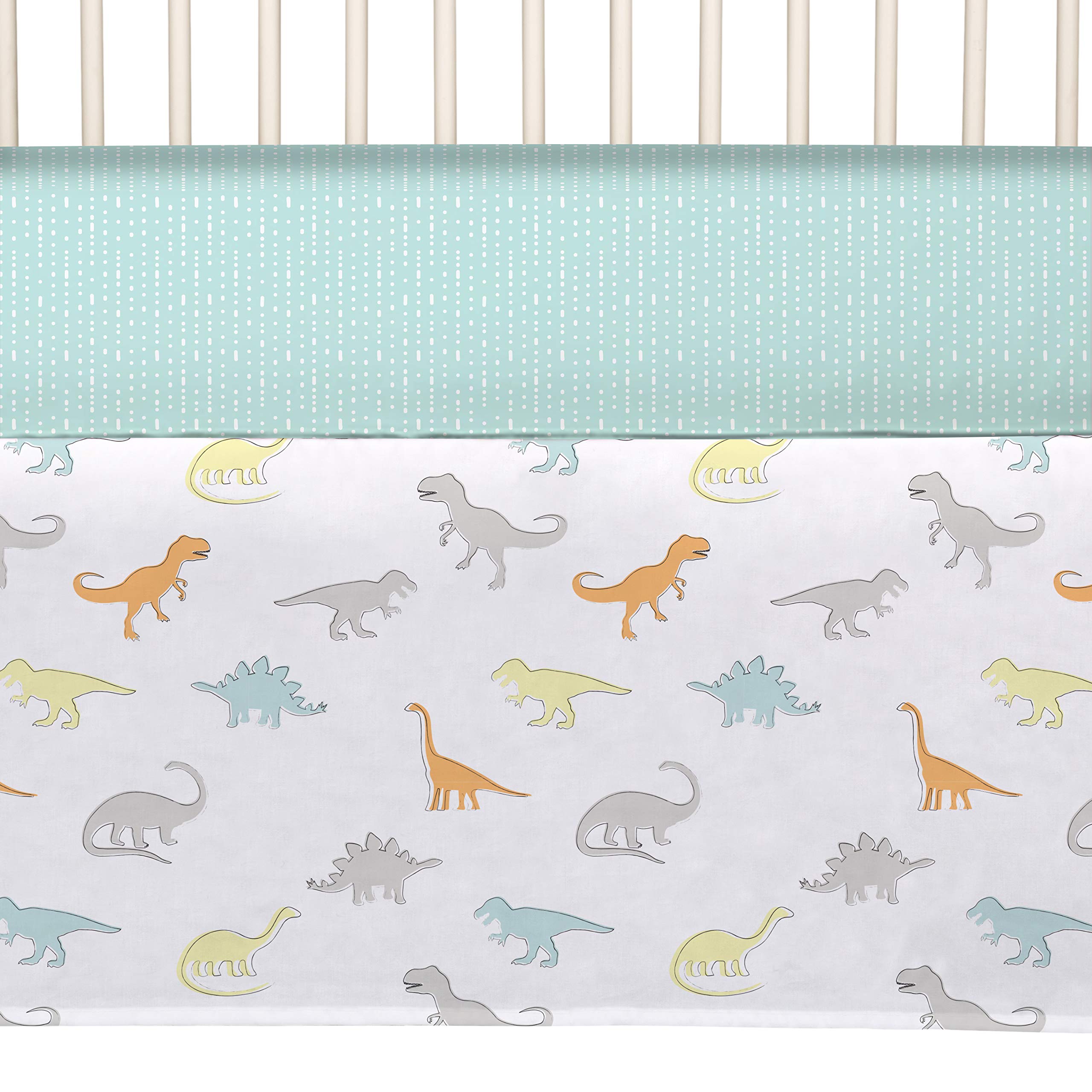 Dino Land 4-Piece Baby Crib Bedding Set - Soft Quilt, 2 Fitted Sheets & Bed Skirt | Perfect Nursery Decor for Boys & Girls | Safe & Comfortable for Newborns & Toddlers