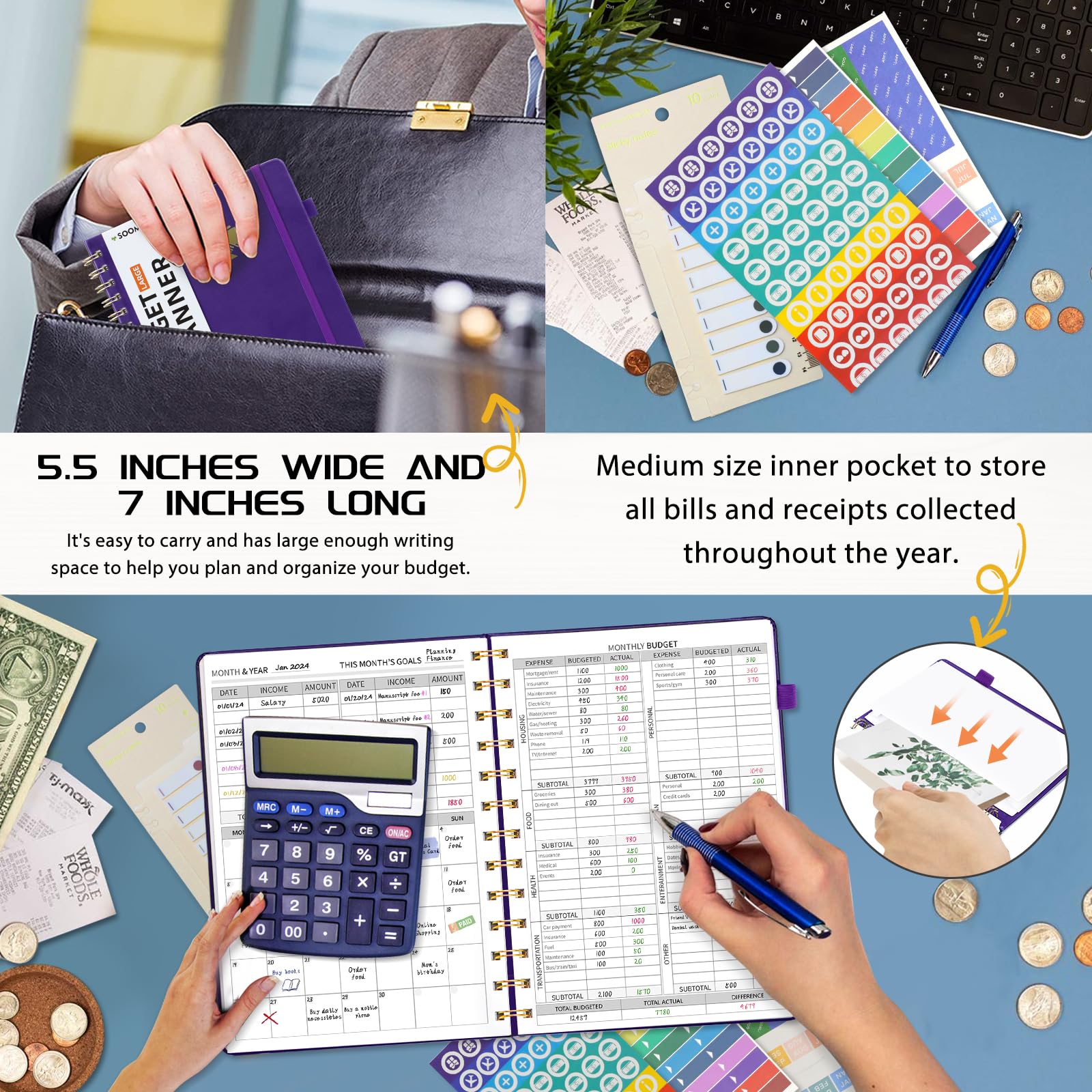 2025-2026 Budget Planner with Monthly Bill Organizer & Expense Tracker - Undated Financial Journal for Money Management, Purple Medium Size 5.5