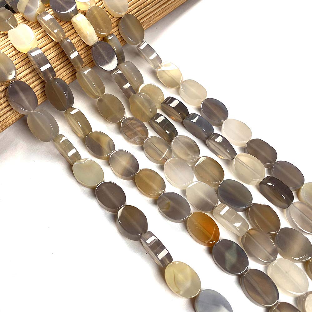 Natural Grey Agate Stone Beads - Egg Shape 10x14mm (2 Strands) for DIY Jewelry Making, Necklace & Bracelet Crafting - Perfect for Boho, Handmade & Spiritual Jewelry Designs