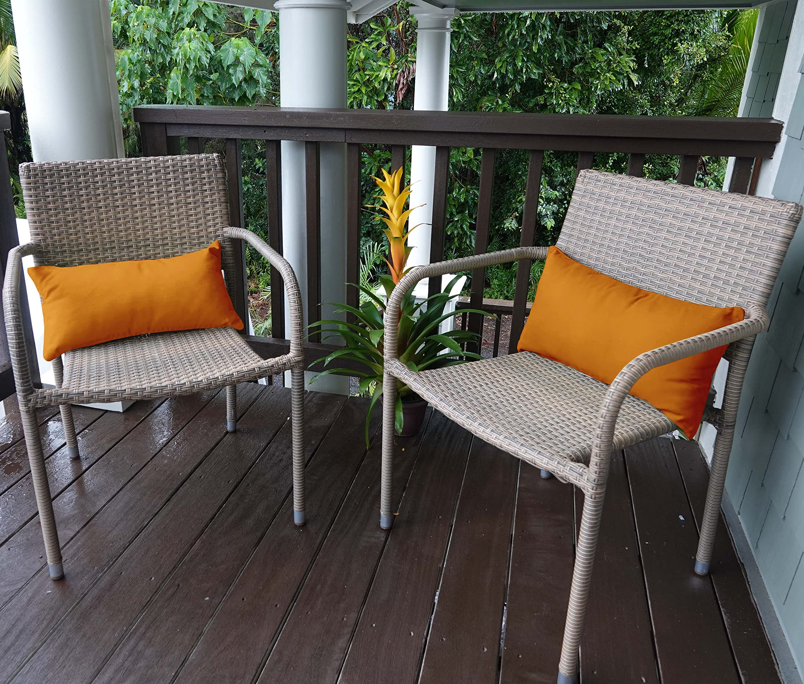 Waterproof Indoor Outdoor Decorative Lumbar Pillow Set of 2 - All-Weather Polyester Fabric Throw Pillows with Insert for Patio Furniture (Mustard Yellow) | Perfect for Sofa, Garden, Deck & Poolside Relaxation