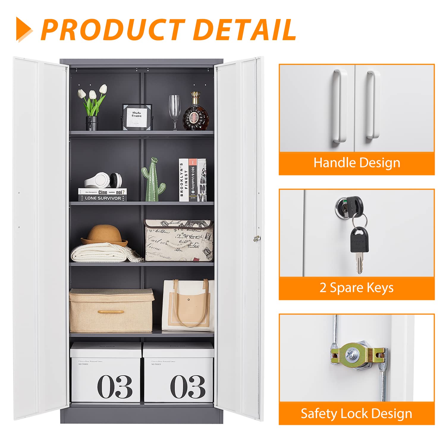 Heavy-Duty Metal Storage Cabinet with Lock - 71