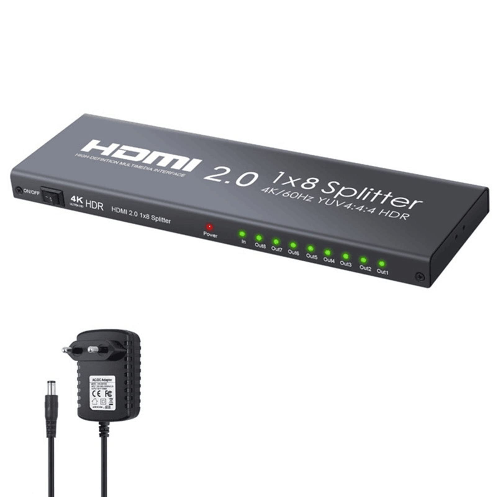 4K@60Hz HDMI Splitter 1x2/4/8 Ports - 4:4:4 Chroma Gaming Duplicator with Power Cable for Xbox/PS5/PC - Mirror Screens for Home Theater & Multi-Monitor Setup (8 Ports)