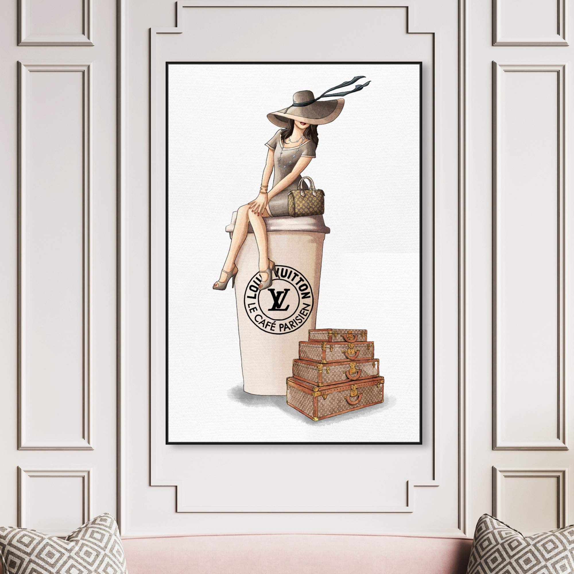 Oliver Gal Artist Co. 'Cafe au Lait Paris Dark' 40x60 Inch Framed Wall Art Canvas Print - Fashion & Glam Travel-Themed Home Decor in Brown & White | Perfect for Living Room, Bedroom or Office Wall Decor