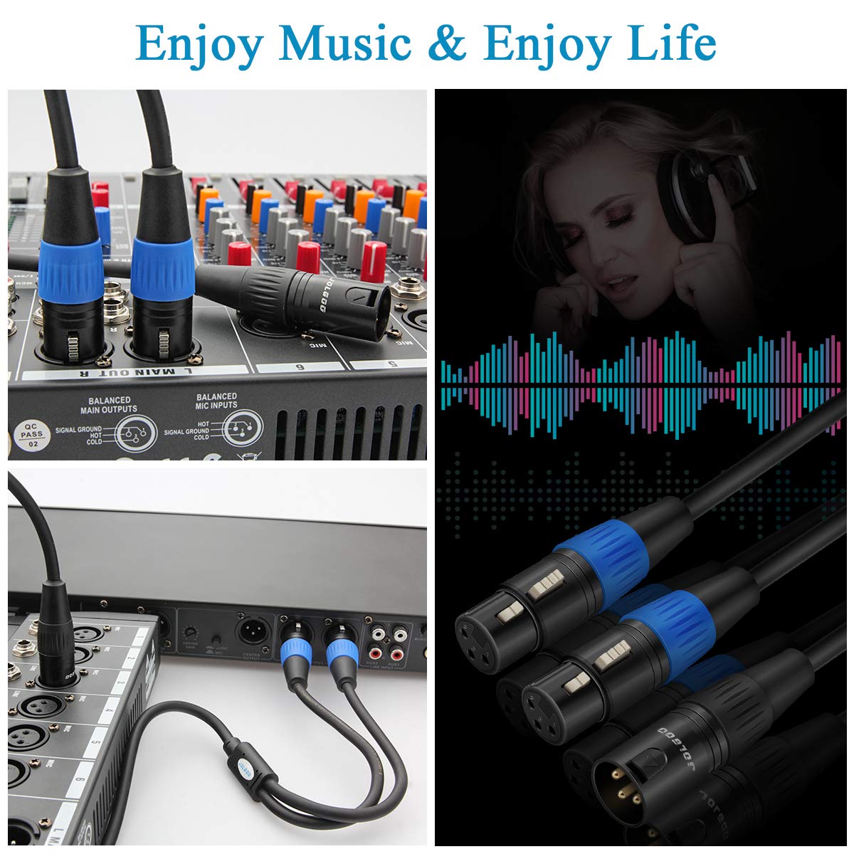 Professional XLR Splitter Cable - Dual Female to Male Y Splitter for Microphones & Audio Equipment (1.6ft/0.5m) - Perfect for Studio Recording, Live Performances & Podcasting