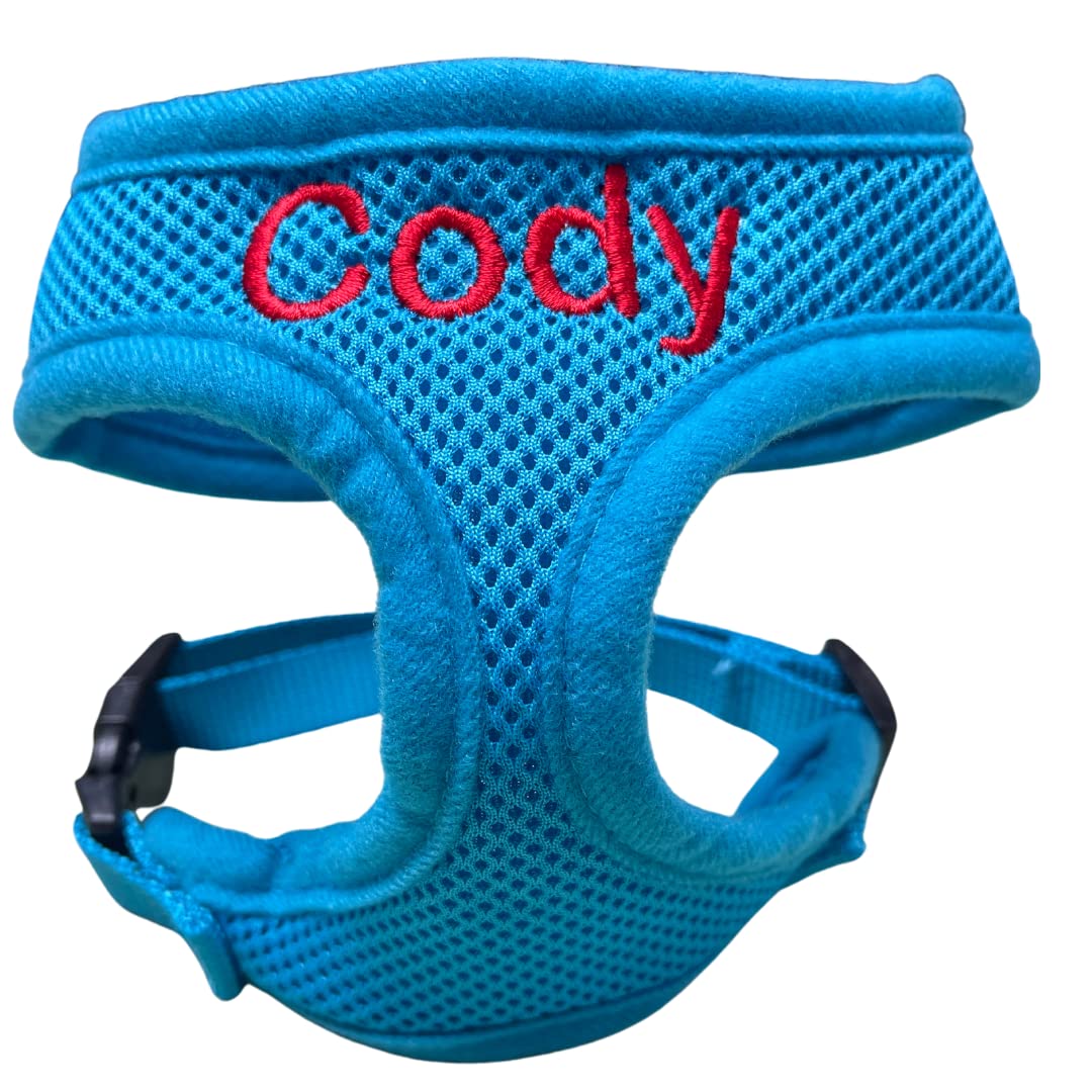 Custom Embroidered Dog Harness with Pet Name - Soft Padded Air Mesh No-Pull Vest for Small & Medium Dogs | Adjustable Puppy Walking Harness Made in USA (Small, Blue) - Perfect for Daily Walks, Training & Outdoor Adventures