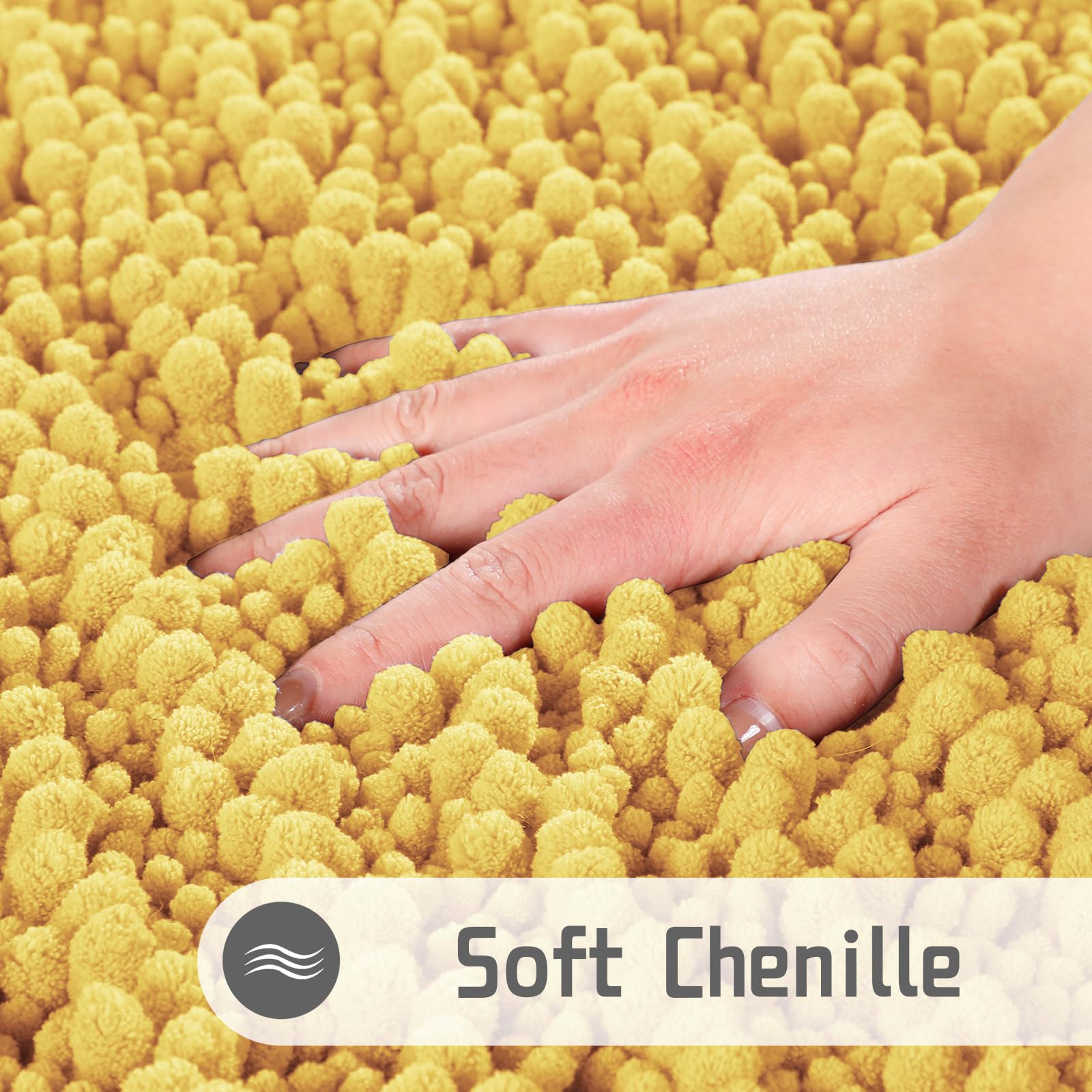 Yimobra Extra Soft Microfiber Chenille Bathroom Rug - 55.1 x 24 Inch Large Non-Slip Bath Mat | Super Absorbent Shaggy Bath Rug for Bathroom Floor, Tub & Shower | Machine Washable | Yellow - Perfect for Cozy Bathrooms & Spa-Like Showers