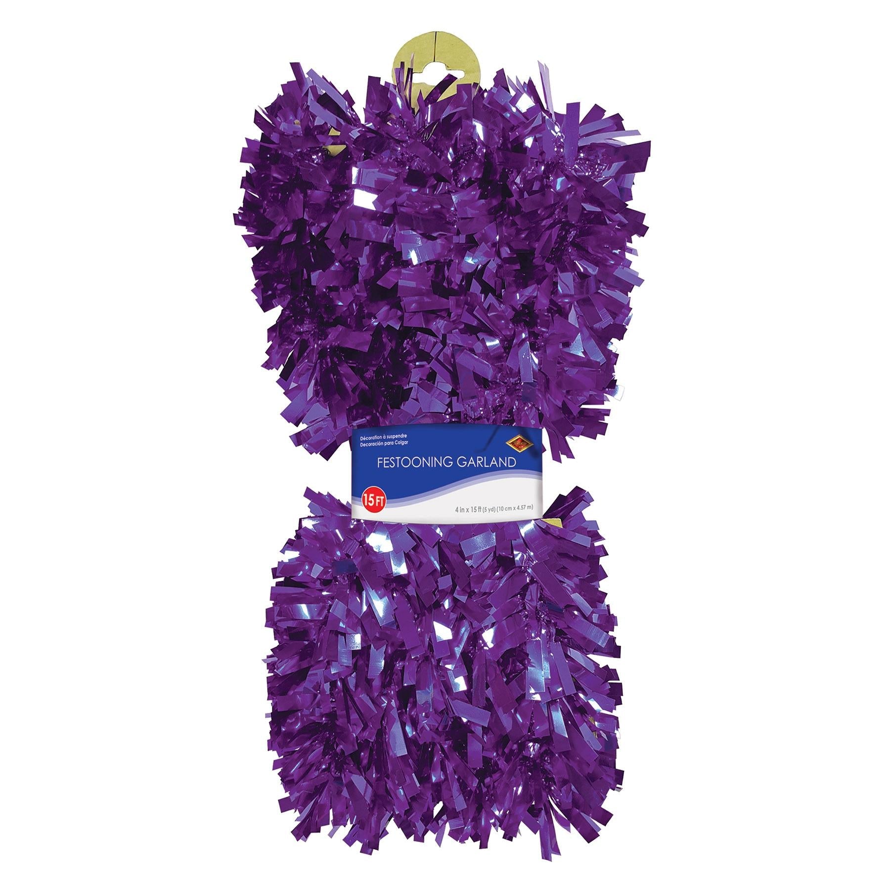 12 Pack Beistle 6-Ply Metallic Party Garland Decorations - Purple Shimmering Streamers for Birthday, Wedding, Christmas & Holiday Decor