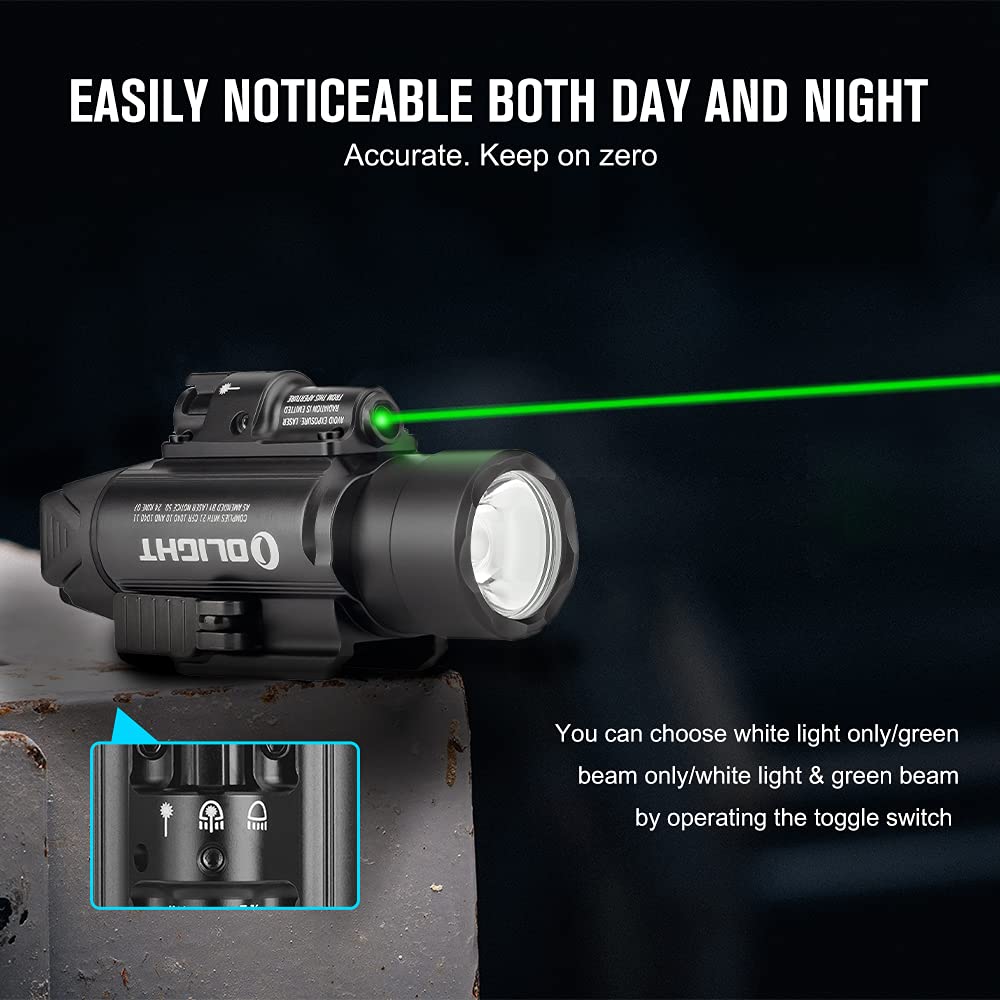 OLIGHT Baldr Pro 1350 Lumens Tactical Weapon Light with Green Beam & I3T EOS 180 Lumens EDC Flashlight Bundle - Compact Pistol Light for Home Defense, Hunting, Camping & Outdoor Adventures