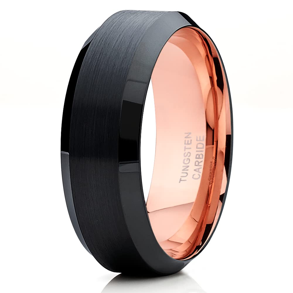 Rose Gold & Black Tungsten Carbide Wedding Ring for Men & Women - Comfort Fit Anniversary Band for Engagement, Marriage & Special Occasions