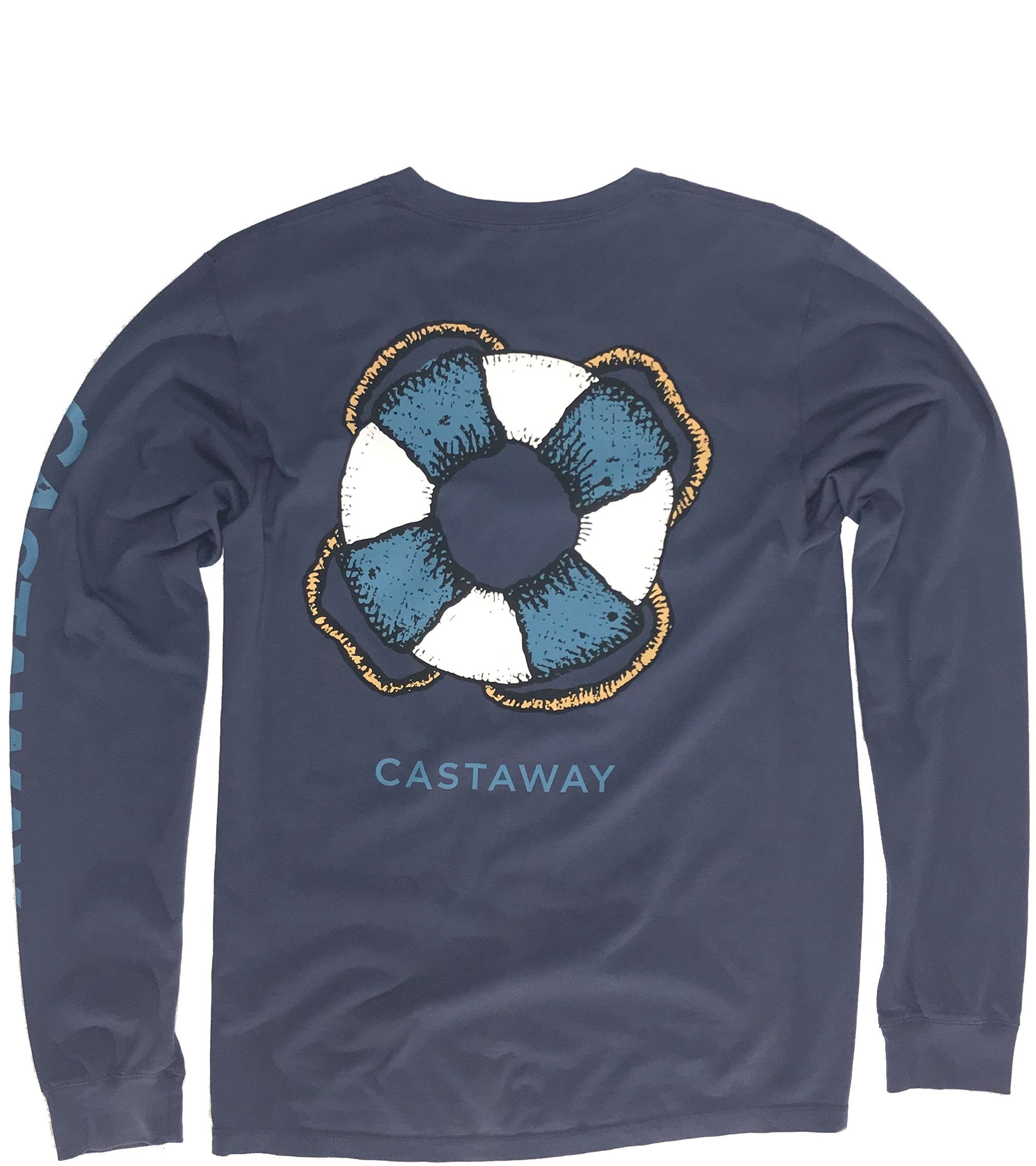 Castaway Navy Long Sleeve Beach T-Shirt for Men - Perfect for Surfing, Fishing & Coastal Adventures