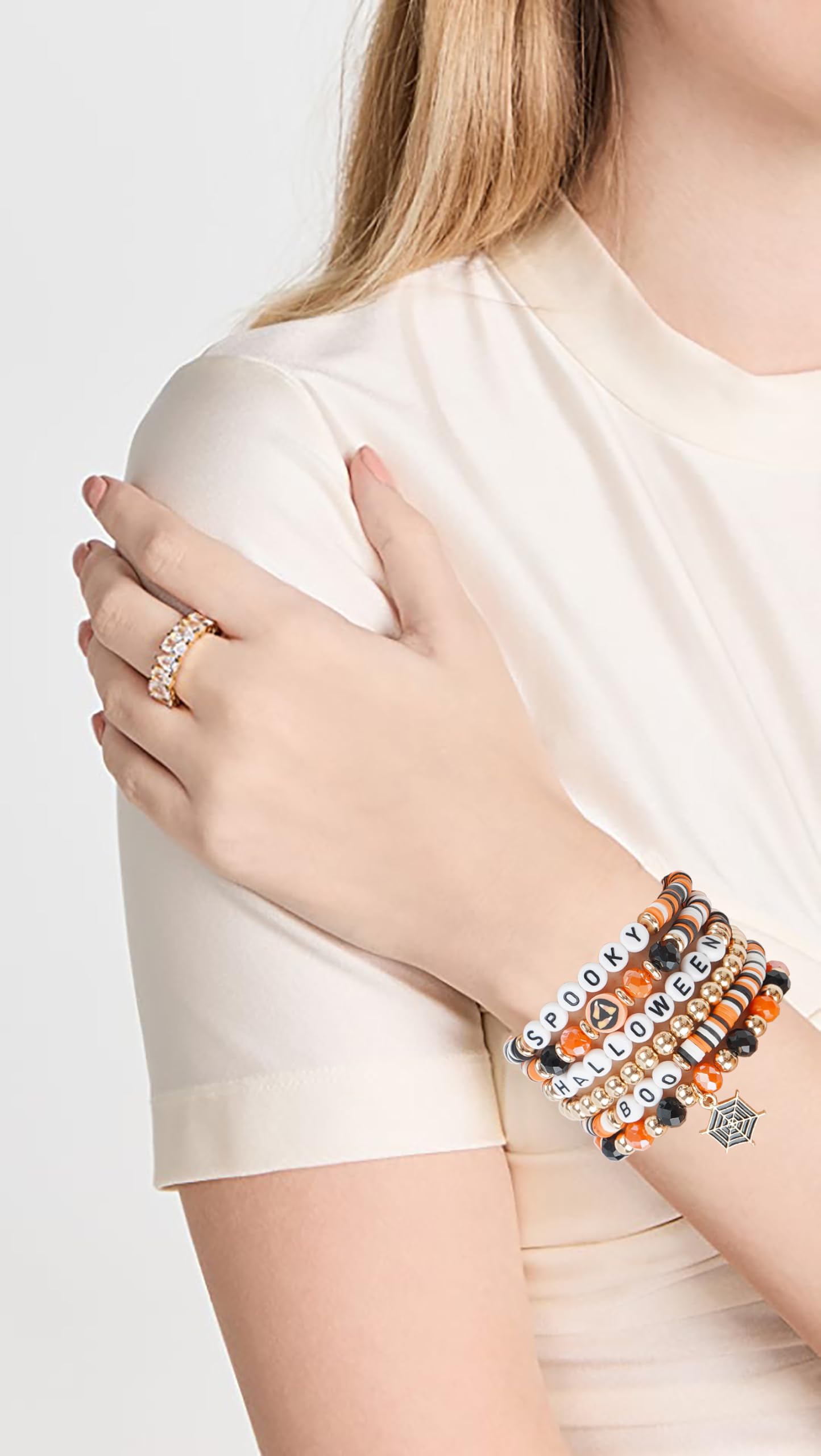 Stackable Gold Heishi Bead Stretch Bracelet Set for Women - Pink Polymer Clay Layering Jewelry for Summer, Beach & Boho Style