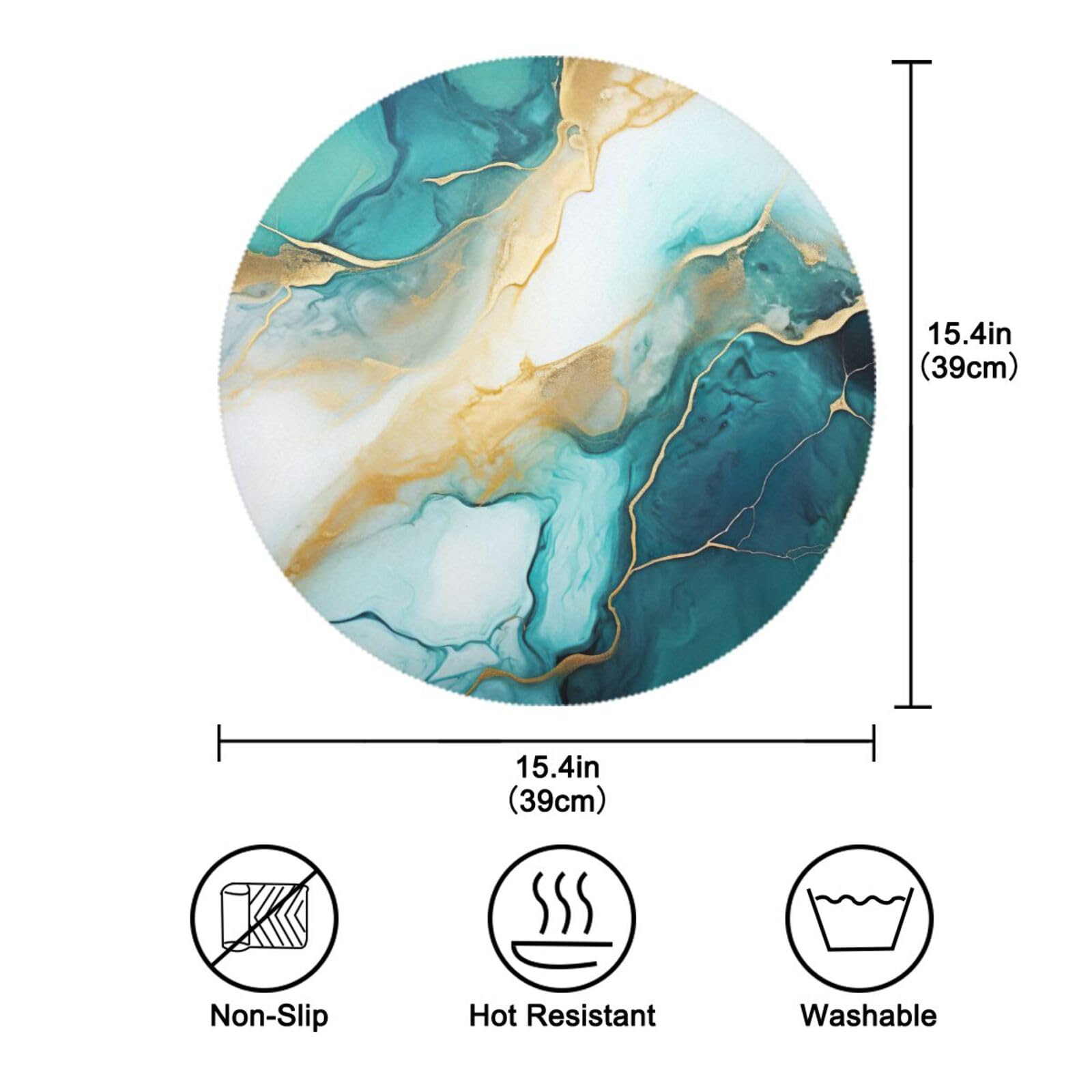 ATTX Round Placemats Set of 4 - Marble Design Non-Slip Dining Table Mats for Kitchen & Restaurant - Perfect for Dinner Parties, Family Meals and Home Decor