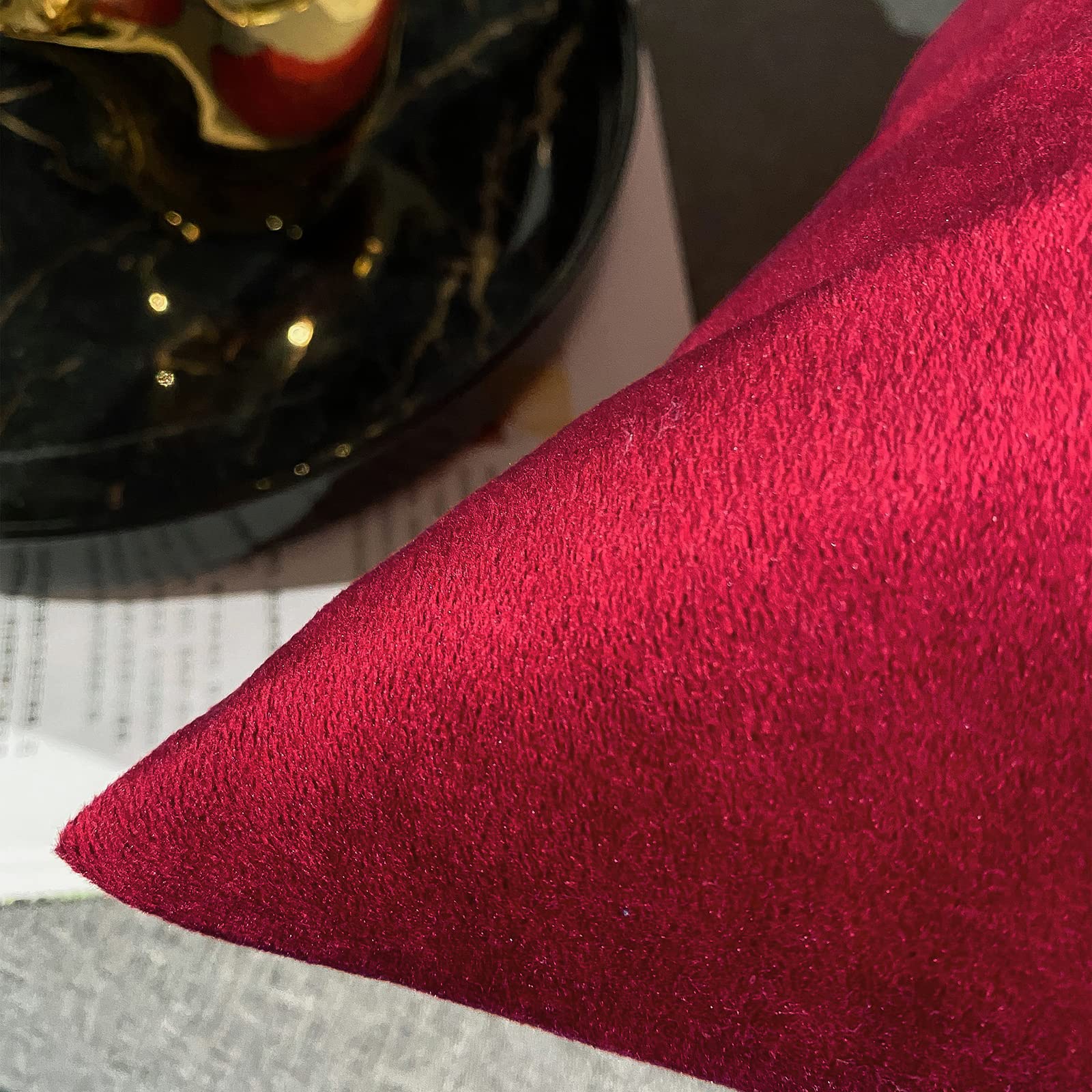 Velvet Decorative Throw Pillow Covers Set of 2 - 18x18 Inch Soft Square Red Cushion Covers for Sofa, Couch, Bed & Chair - Perfect for Living Room, Bedroom & Home Decor