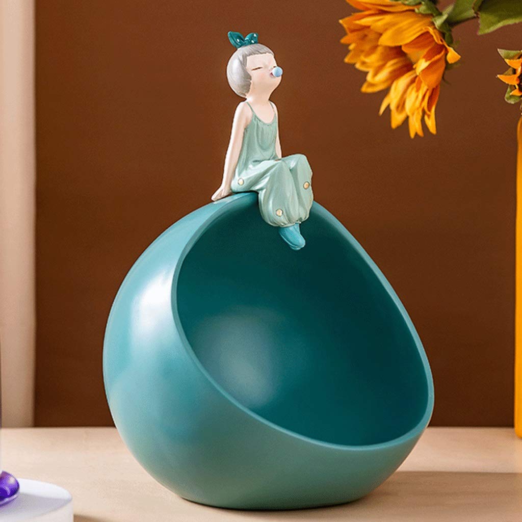 Cute Girl Resin Big Mouth Storage Box - Keychain & Phone Holder, Art Sculpture Figurine for Home & Office Decor (Green) | Perfect for Desk Organizer, Gift Idea & Bedroom Decoration
