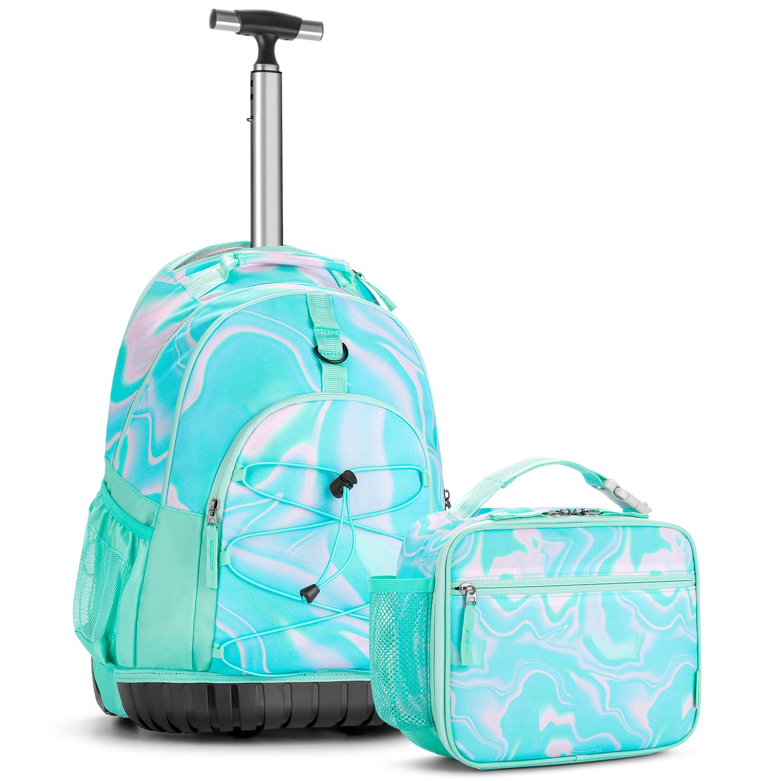 Choco Mocha Teal Rolling Backpack for Girls with Lunch Bag - 18 Inch Large Travel Backpack Set for Teen Girls, Middle School, Green | Perfect for School, Travel & Daily Use