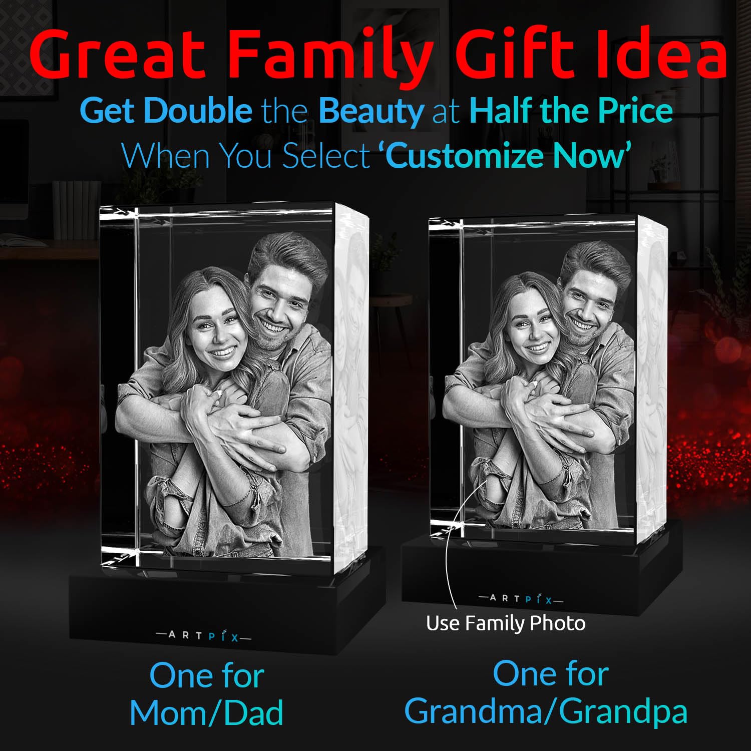 ArtPix Custom 3D Crystal Photo Engraving - Personalized Anniversary Gift for Wife, Husband, Couples - Unique Laser Etched Keepsake with Your Picture - Perfect for Wedding, Valentine's Day & Home Decor