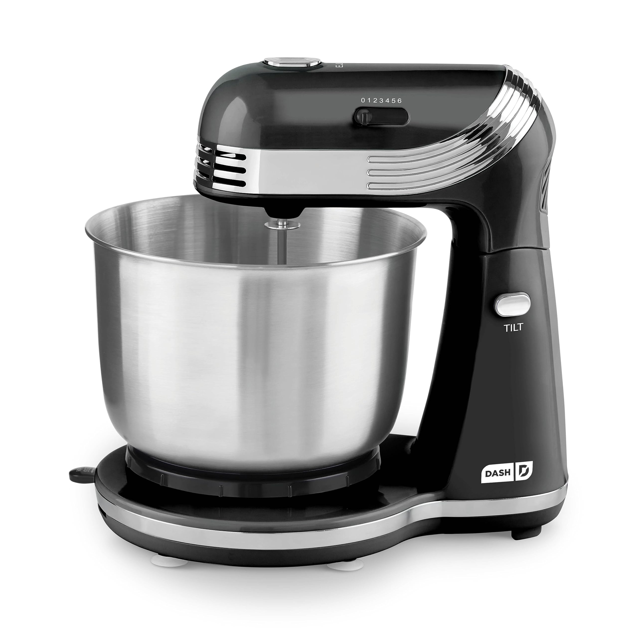 6-Speed Electric Stand Mixer with 3 qt Stainless Steel Bowl - Dough Hooks & Beaters for Baking, Frosting, Meringues - Perfect for Home Kitchen & Small Bakery (Black)
