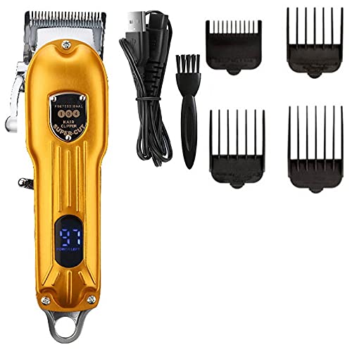 Professional Cordless Hair Clippers for Men - Gold LED Adjustable Hair Trimmer with Taper Lever for Barber Shop & Home Use | Electric Hair Cutting Machine for Styling, Fading & Beard Trimming