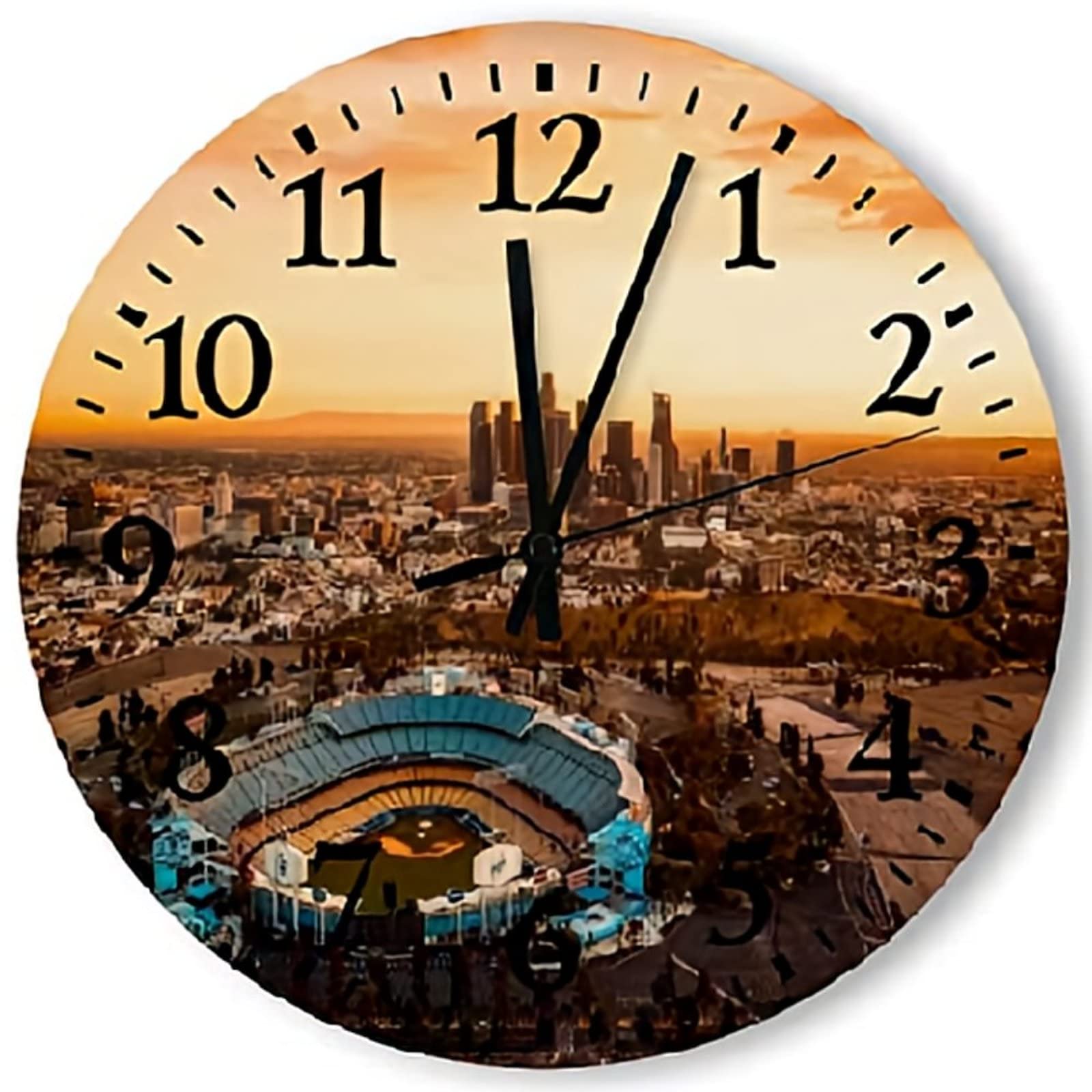 Los Angeles California Wall Clock - 15 Inch Large Round Wood Silent Battery Operated Wall Clock - Perfect for Living Room, Bedroom & Office Decor