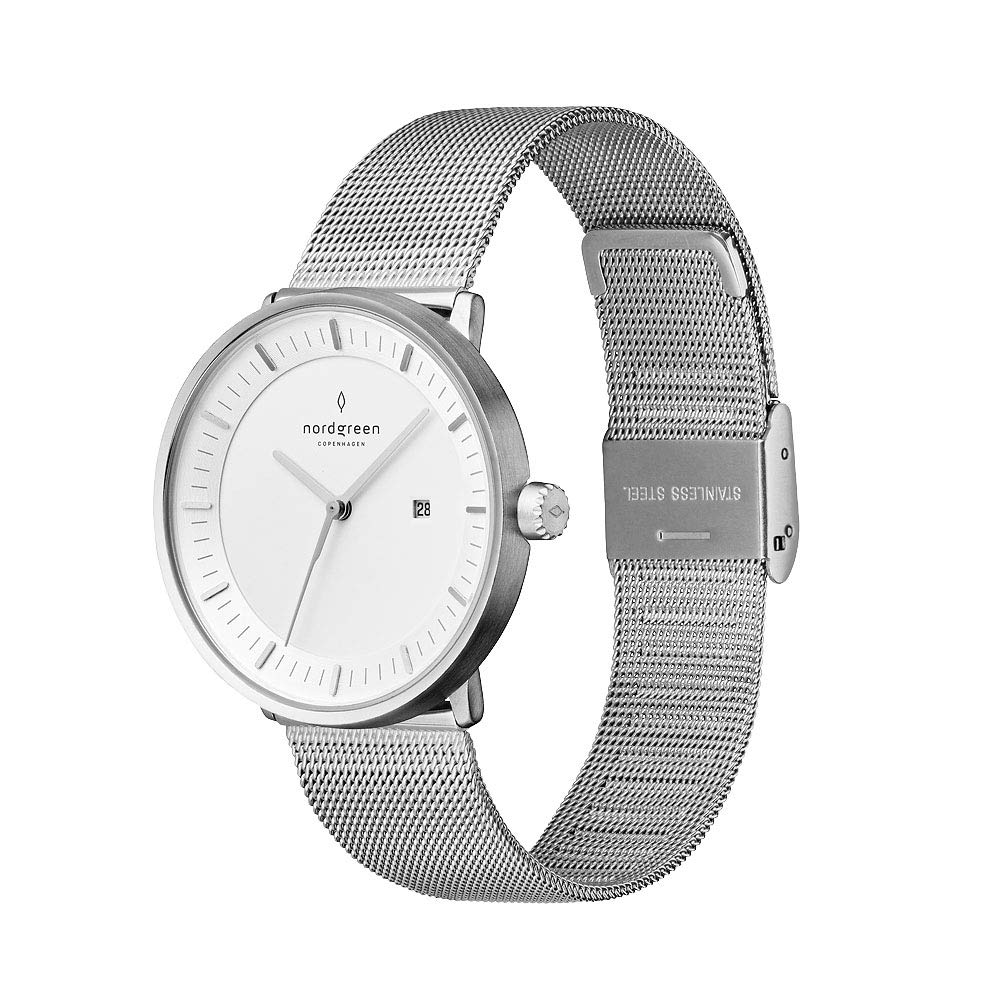 Nordgreen Philosopher Scandinavian Minimalist Silver Watch - Interchangeable Leather & Metal Straps for Men & Women | Perfect for Business, Casual & Formal Occasions