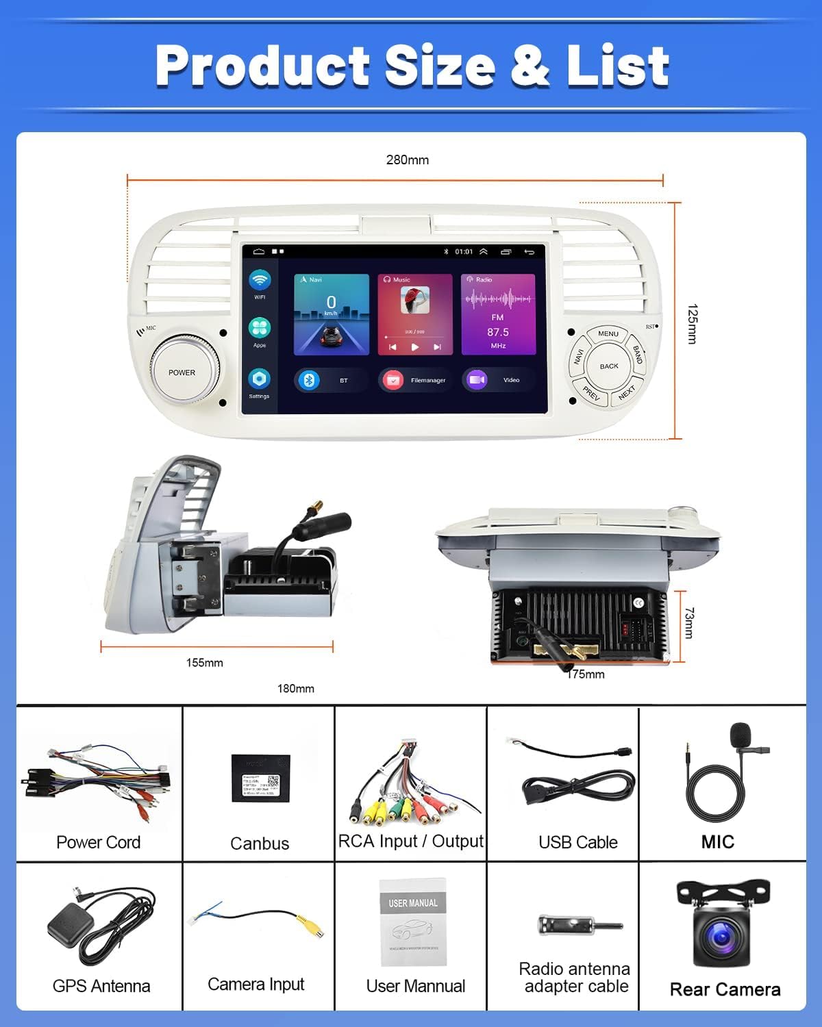 Android 13 Car Stereo for Fiat 500 2007-2015 | 7