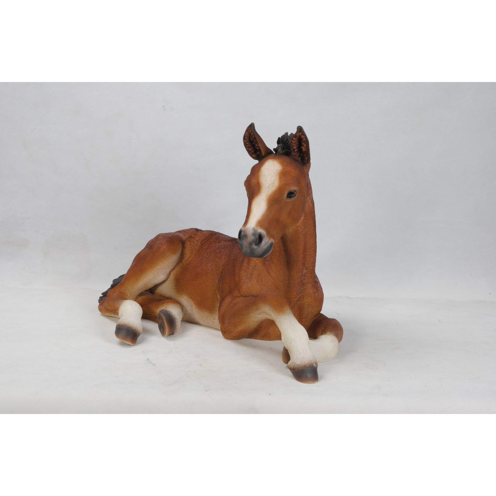 Hi-Line Gifts 23.5 Inch Realistic Brown & Black Horse Colt Laying Down Outdoor Garden Statue - Perfect for Lawn Decor, Patio Ornaments, and Farmhouse Landscaping
