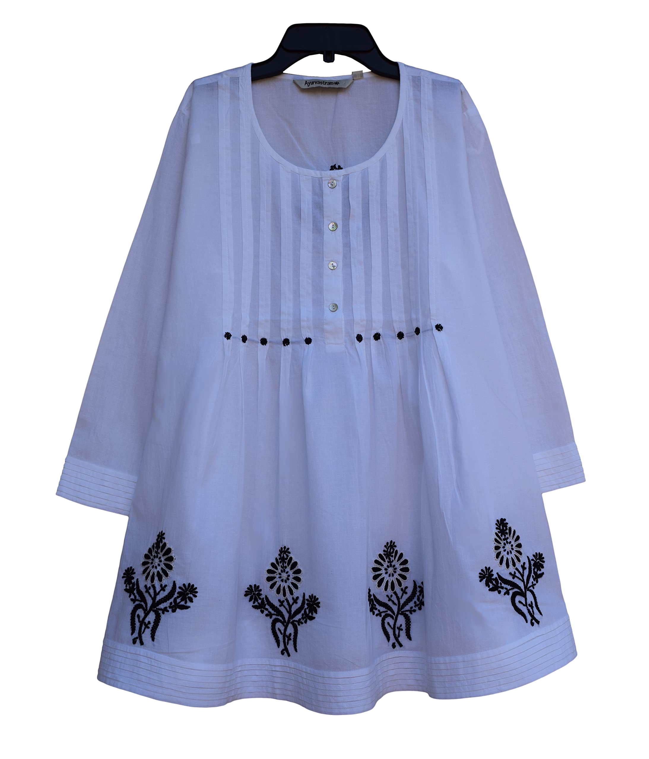 AHANA Women's Pure Cotton Hand Embroidered Tunic Top Blouse - Elegant Boho Chic Shirt for Casual Wear, Office & Special Occasions