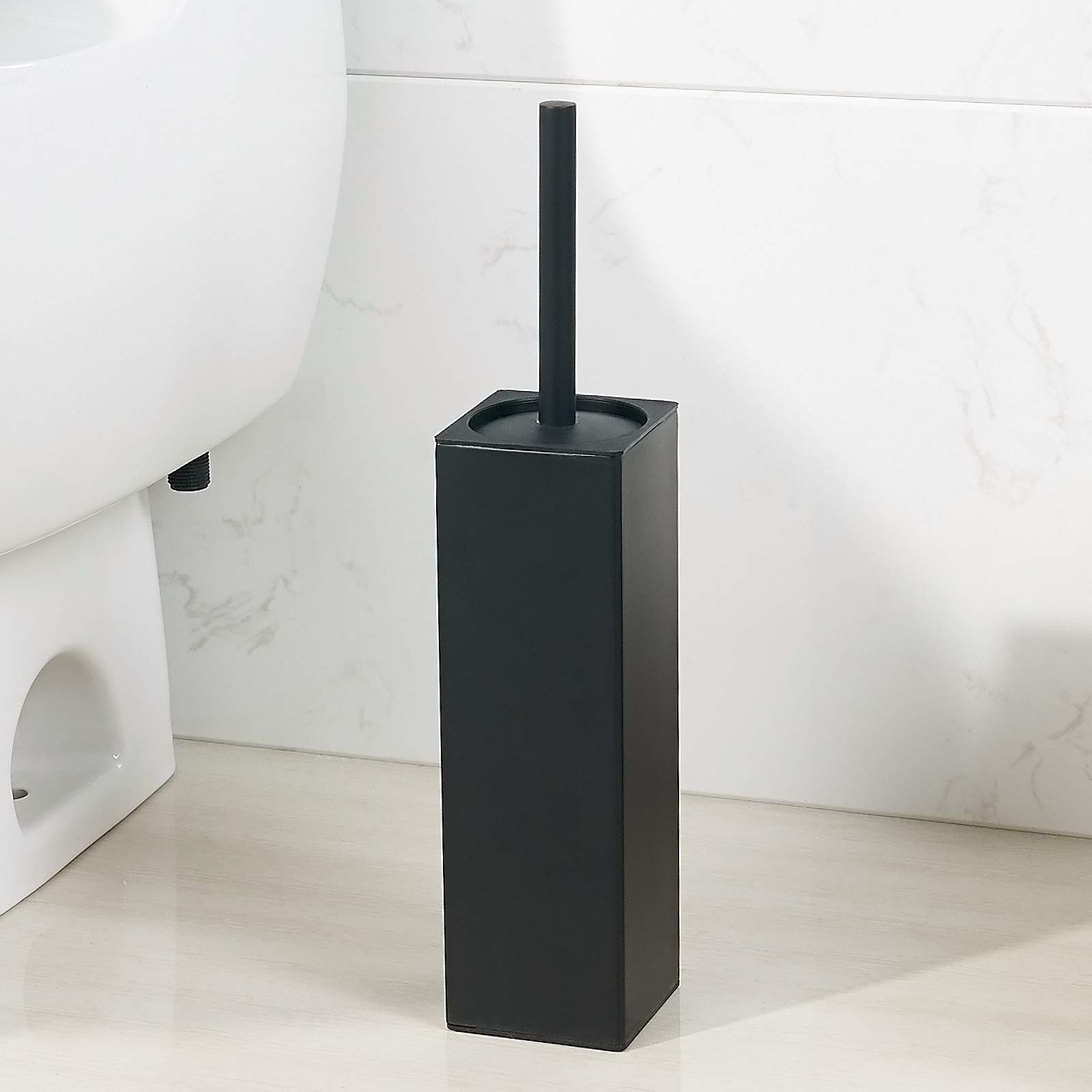 BGL Stainless Steel Square Toilet Brush Set with Holder - 2 Replaceable Rubber-Coated Brush Heads for Bathroom Cleaning - Black - Ideal for Home, Hotel & Office Restroom Maintenance