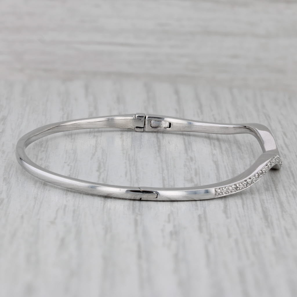 0.12ctw Diamond Contoured Bangle Bracelet in 18K White Gold - Size 7 | Elegant Tennis Bracelet for Women, Perfect for Weddings, Anniversaries & Special Occasions