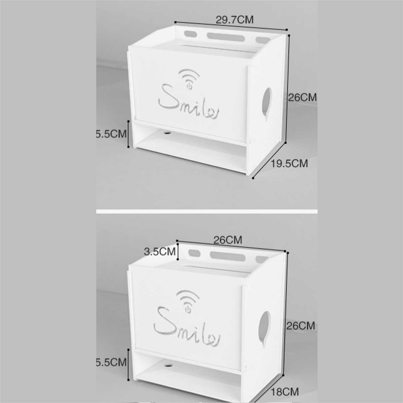 WiFi Router Storage Box with Cable Management - Wall Mountable Organizer for Power Strips, Modems & Electronics - White Desktop Shelf (26x18x26cm) - Perfect for Home Office & Living Room Organization