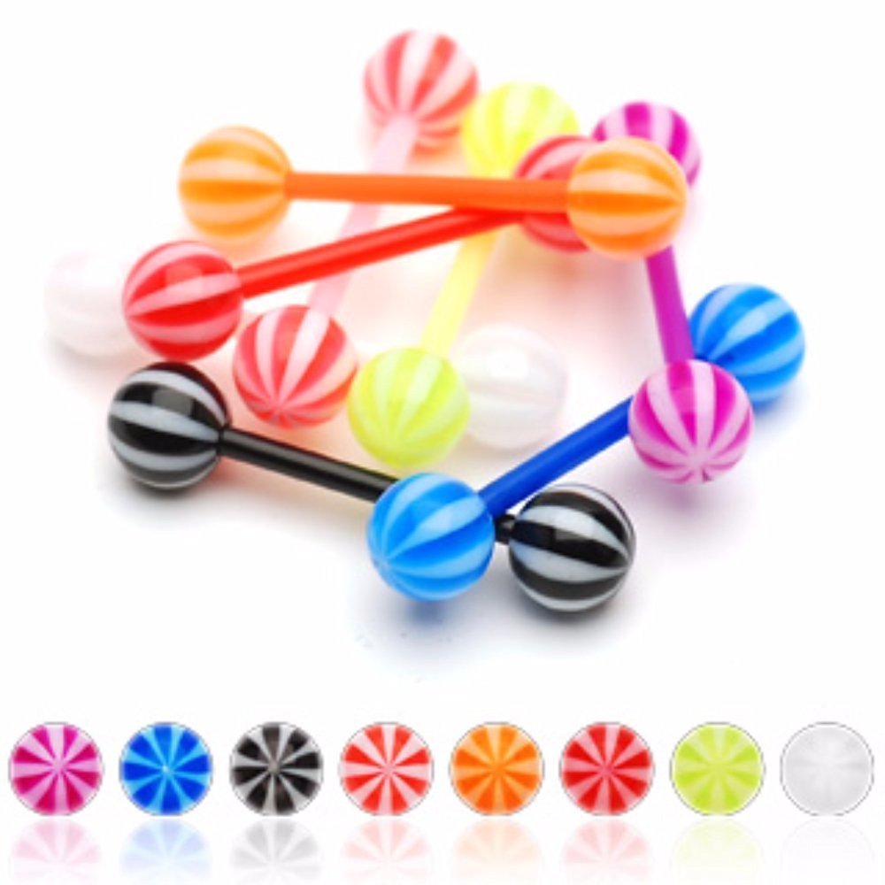 Flexible PTFE Barbell Jewelry - Candy Striped Acrylic Balls for Piercings & Body Jewelry