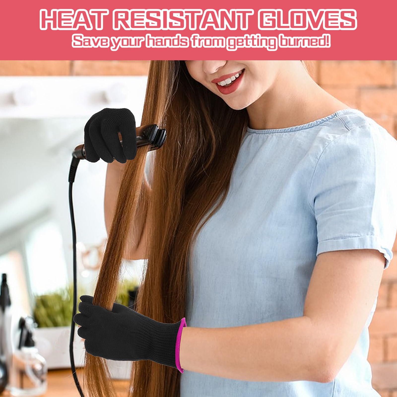 Professional Heat Resistant Gloves for Hair Styling - 2 Pairs Reusable Heat Blocking Mitts for Hair Dye, Straighteners & Curling Irons (Rose Red) - Perfect for Salon Stylists & Home Hair Care