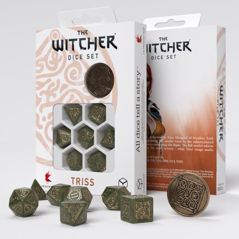 The Witcher Dice Set - Q Workshop Triss The Fourteenth of The Hill - 7-Piece RPG Dice for Dungeons & Dragons, Pathfinder, and Tabletop Gaming