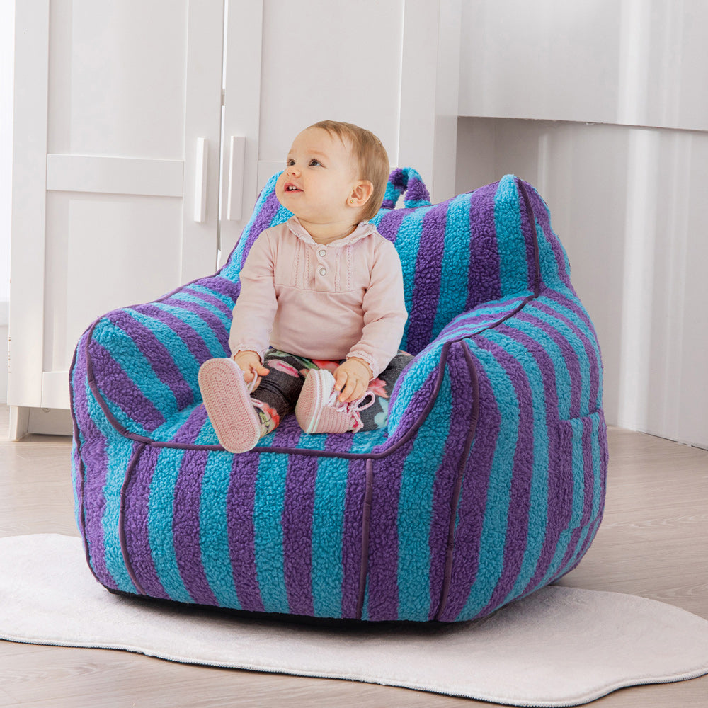 MAXYOYO Sherpa Kids Bean Bag Chair - Soft & Cozy Bean Bag Couch with Decorative Edges for Boys & Girls, Perfect for Bedroom, Playroom or Reading Nook (Stripe Blue)