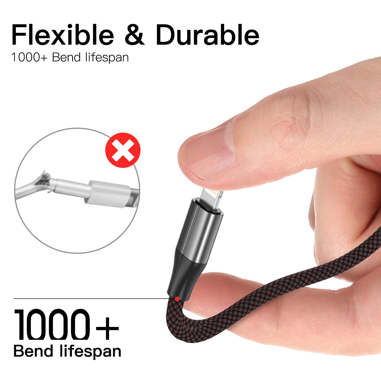 FEEL2NICE MFi Certified iPhone Charger Cable - 3 Pack 2M Nylon Braided Lightning Cable, Fast Charging USB Cable for iPhone 14/13/12/11/X/8/7 - Durable Charging Cord for Home, Office & Travel