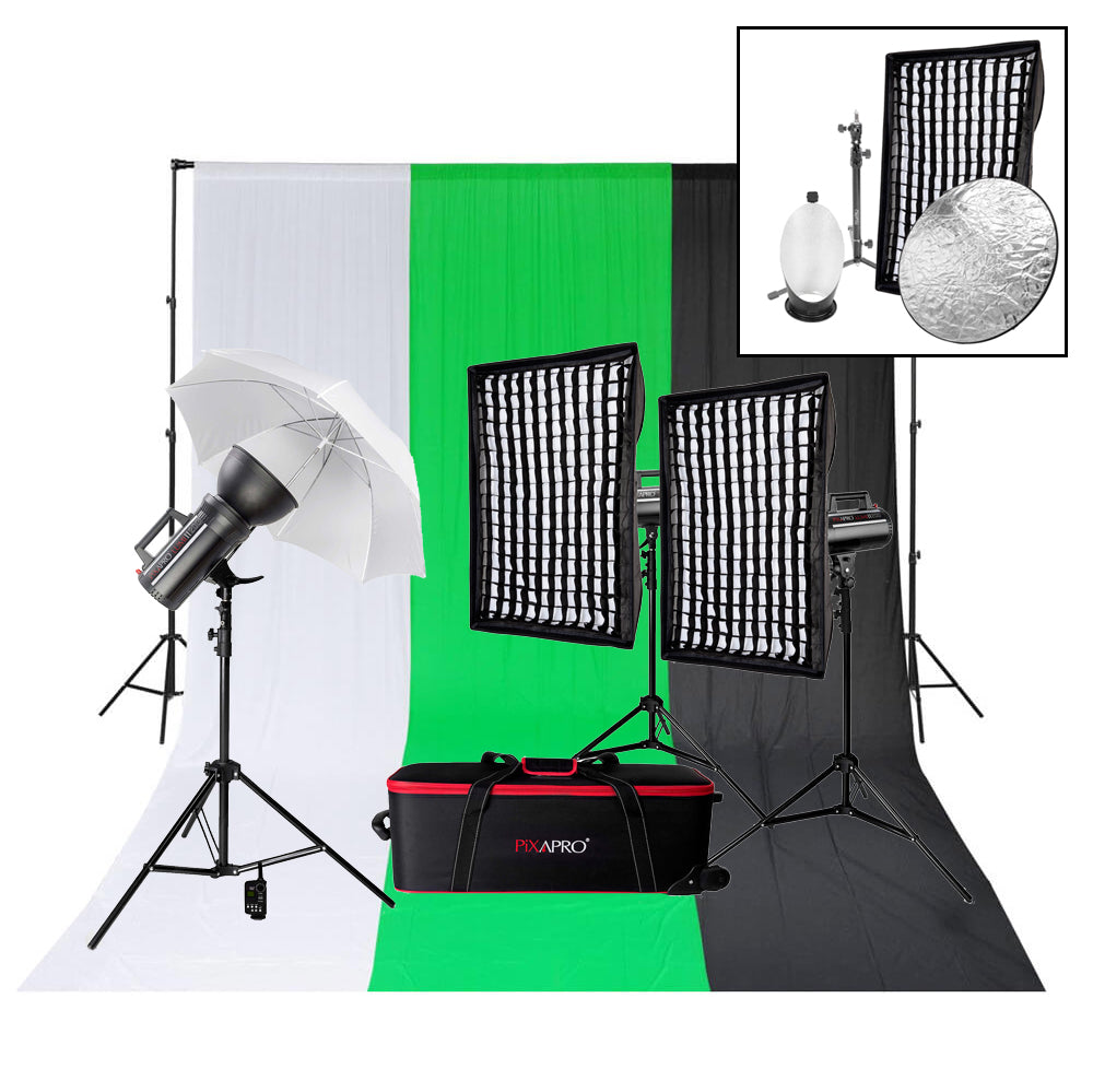 LUMI200II Professional Portrait Photography Studio Flash Strobe Light Kit - 3 Light Setup for Studio, Fashion, and Product Photography