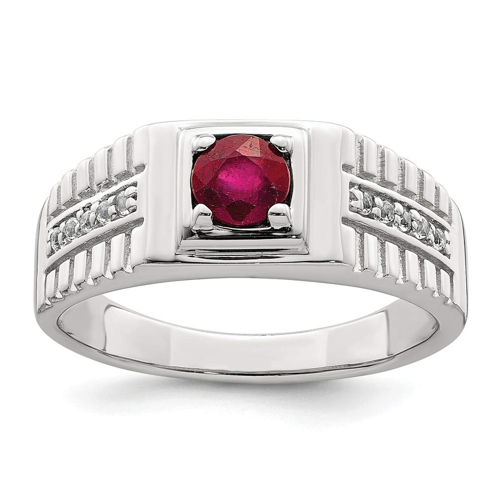 925 Sterling Silver Men's African Ruby & White Topaz Ring - Handmade Wedding Band, Anniversary Gift for Him - Perfect for Engagement, Promise Rings & Special Occasions