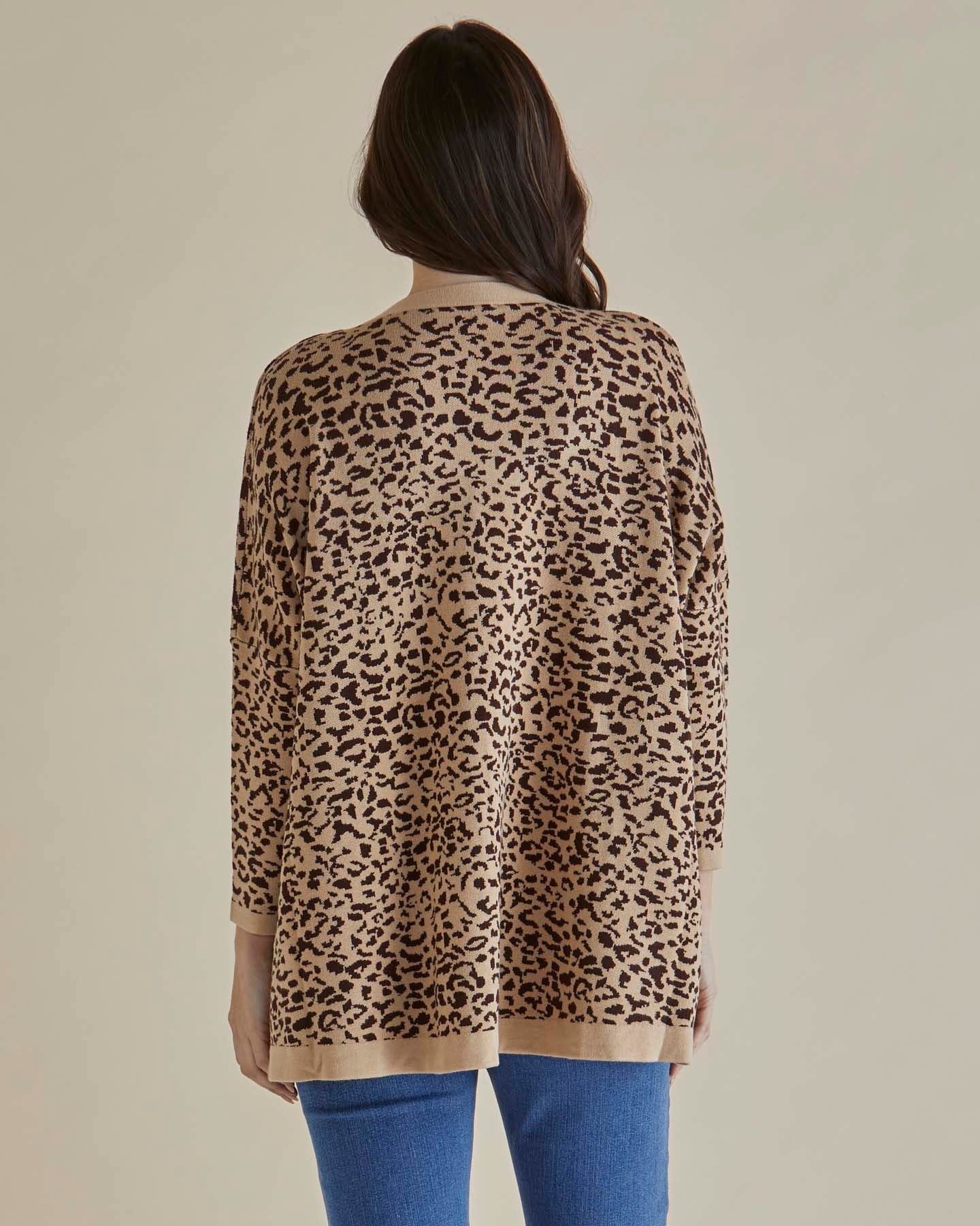 Betty Basics Women's Hampton Cardigan - Soft Knit Long Sleeve Open Front Sweater with Animal Print | Perfect for Office, Casual Outfits & Fall Layering