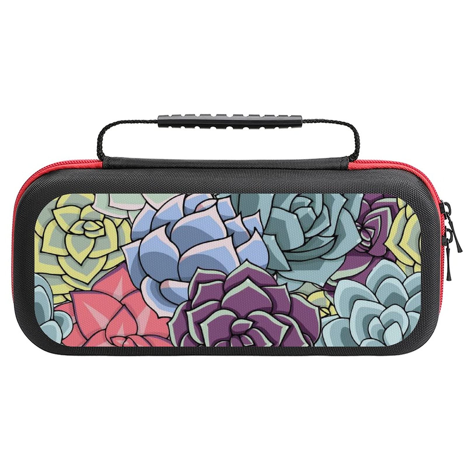 Premium Succulent Plants Art Printed Carrying Case for Nintendo Switch Lite - Travel Storage Bag with Accessories Pouch | Perfect for Gaming On-The-Go & Travel Protection