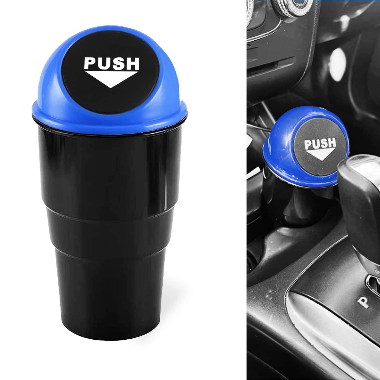 NTNEV Mini Car Trash Can - Leakproof Vehicle Cup Holder Garbage Bin with Lid for Auto, Home & Office | Perfect for Road Trips, Commuting & Workspace Organization (Blue)