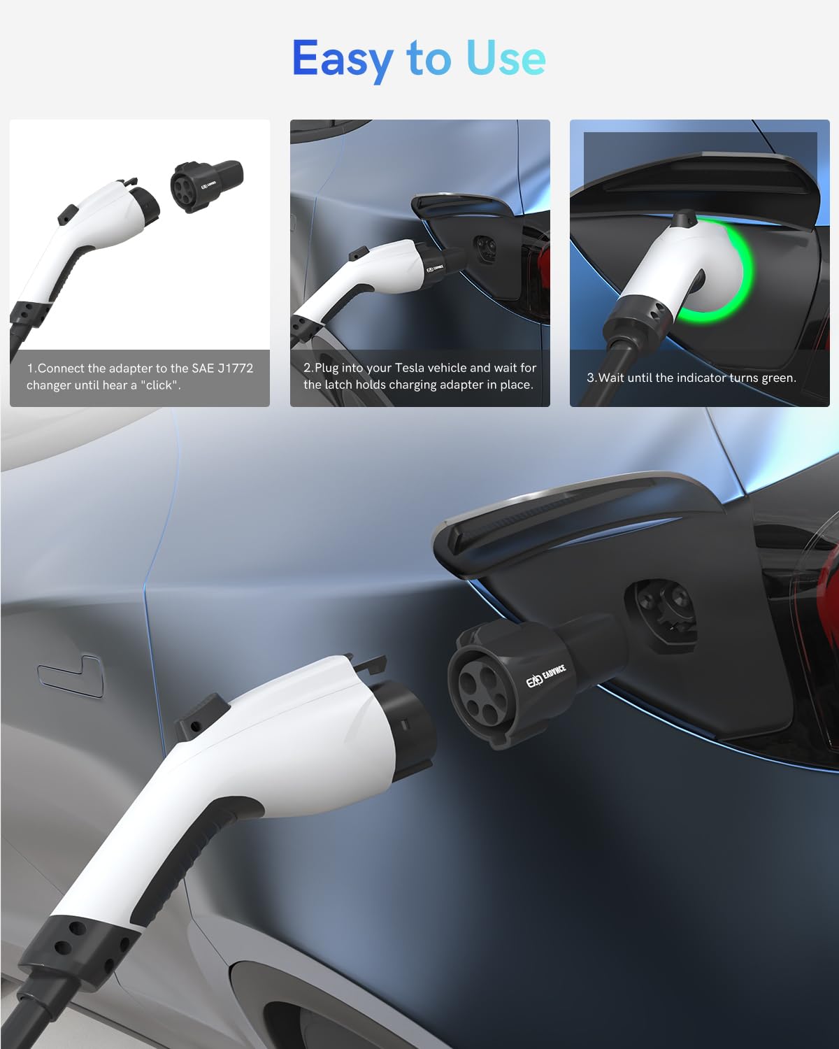 J1772 to Tesla Charger Adapter 80A 240V - NACS Fast Charging Adapter for Tesla Model 3/Y/X/S - SAE J1772 EV Charger Converter for Home & Public Charging Stations - Perfect for Road Trips & Daily Commuting