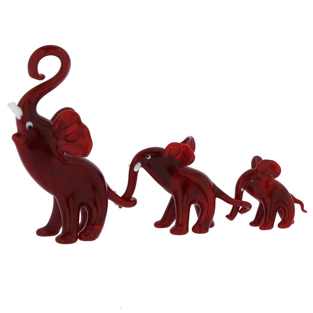 Authentic Murano Glass Elephant Family Sculpture - Handmade in Venice, Italy - Vibrant Red Art Piece for Home Decor & Gift Giving