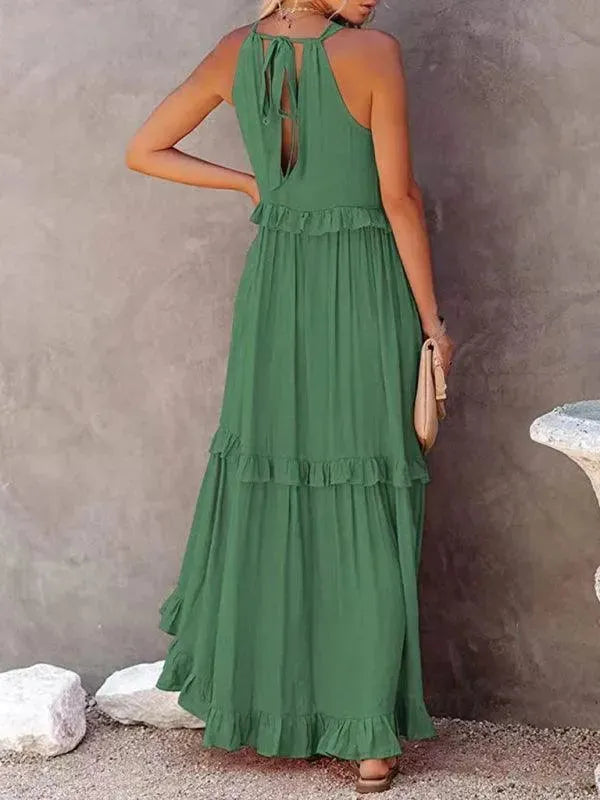 Elegant Sleeveless Ruffle Maxi Dress for Women - Summer Beach Wedding Party & Vacation Outfit