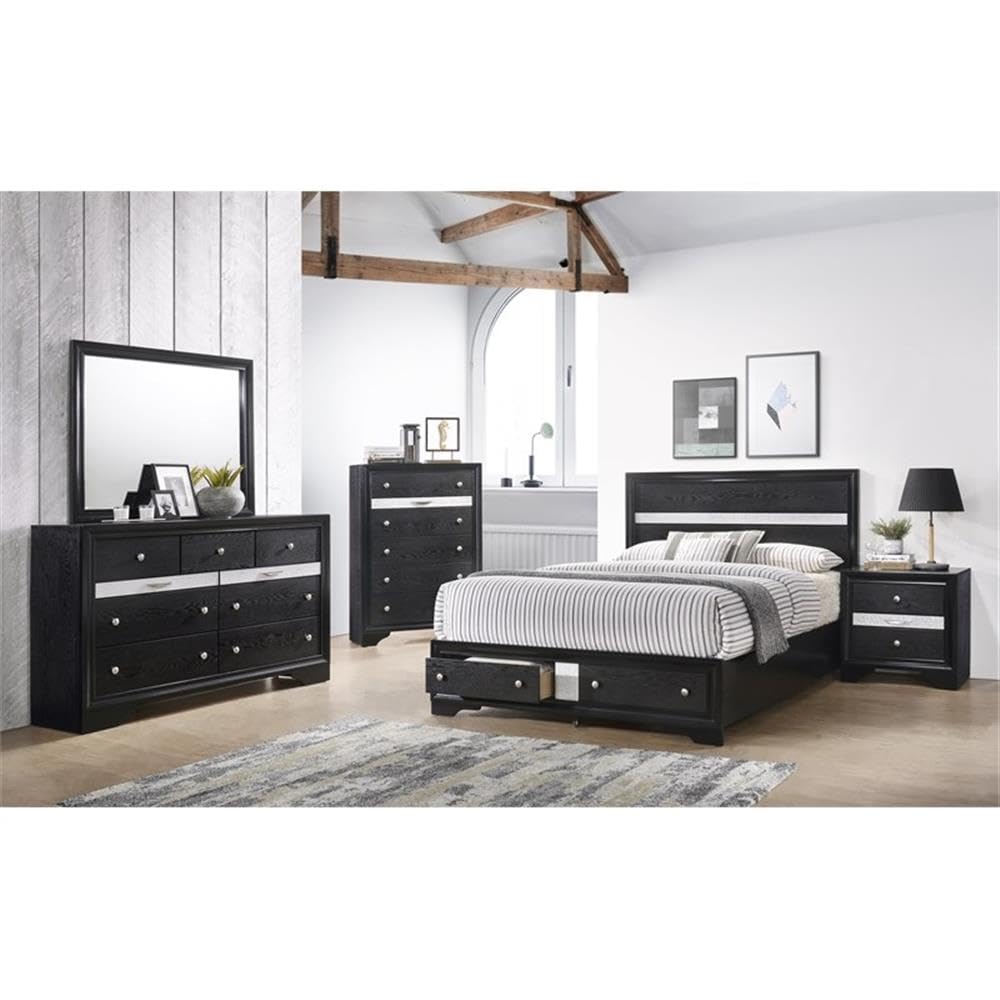 Matrix Traditional Style 2 Drawer Wood Nightstand in Black - Bedside Table for Bedroom, Living Room & Guest Room
