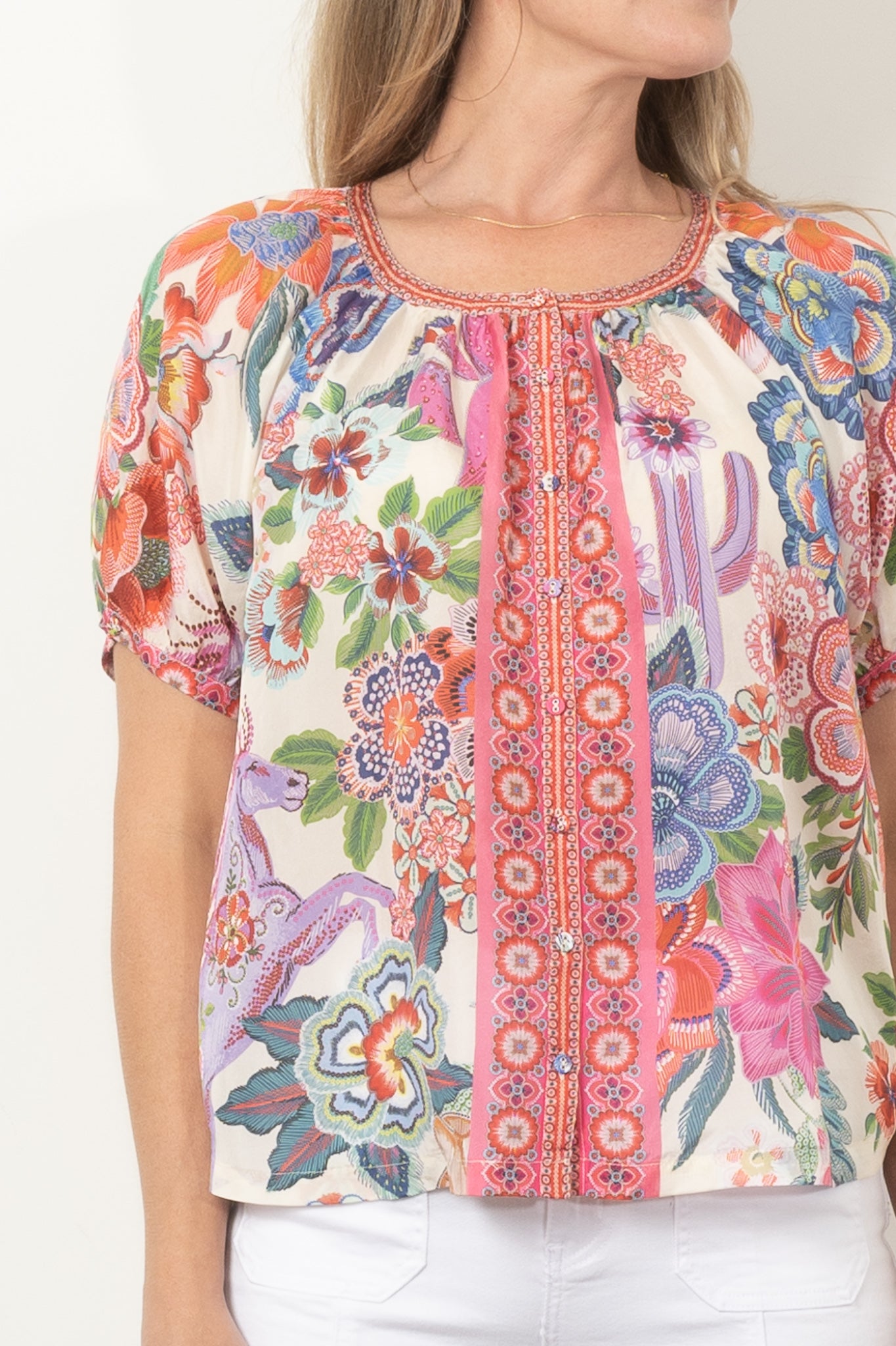 Johnny Was Avah Button Down Shirt Kallie - Stylish Women's Floral Print Blouse for Casual & Office Wear