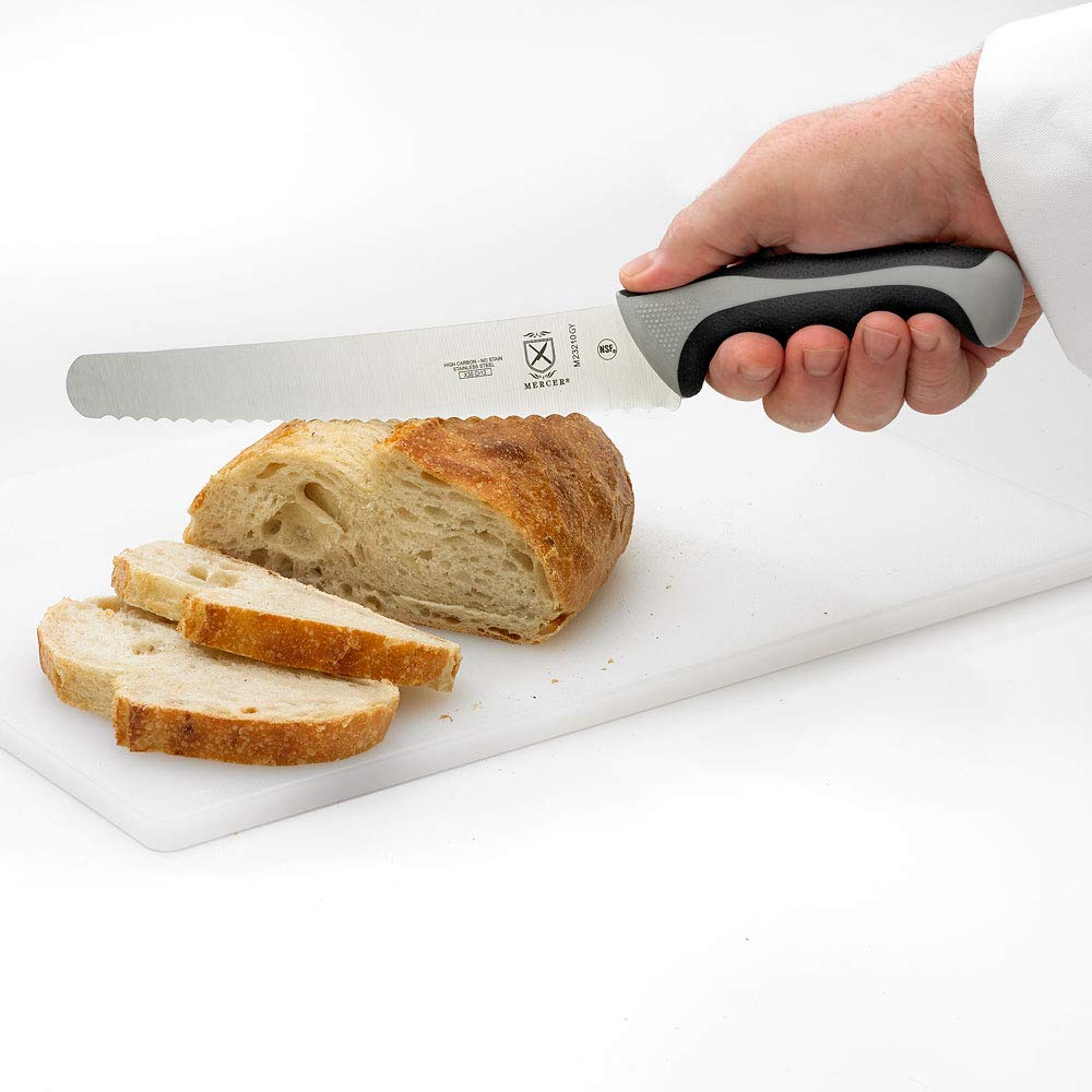 Mercer Culinary Millennia 10-Inch Wavy Edge Stainless Steel Bread Knife - Professional Gray Kitchen Knife for Slicing Bread, Cakes & Pastries - Perfect for Bakeries, Restaurants & Home Baking