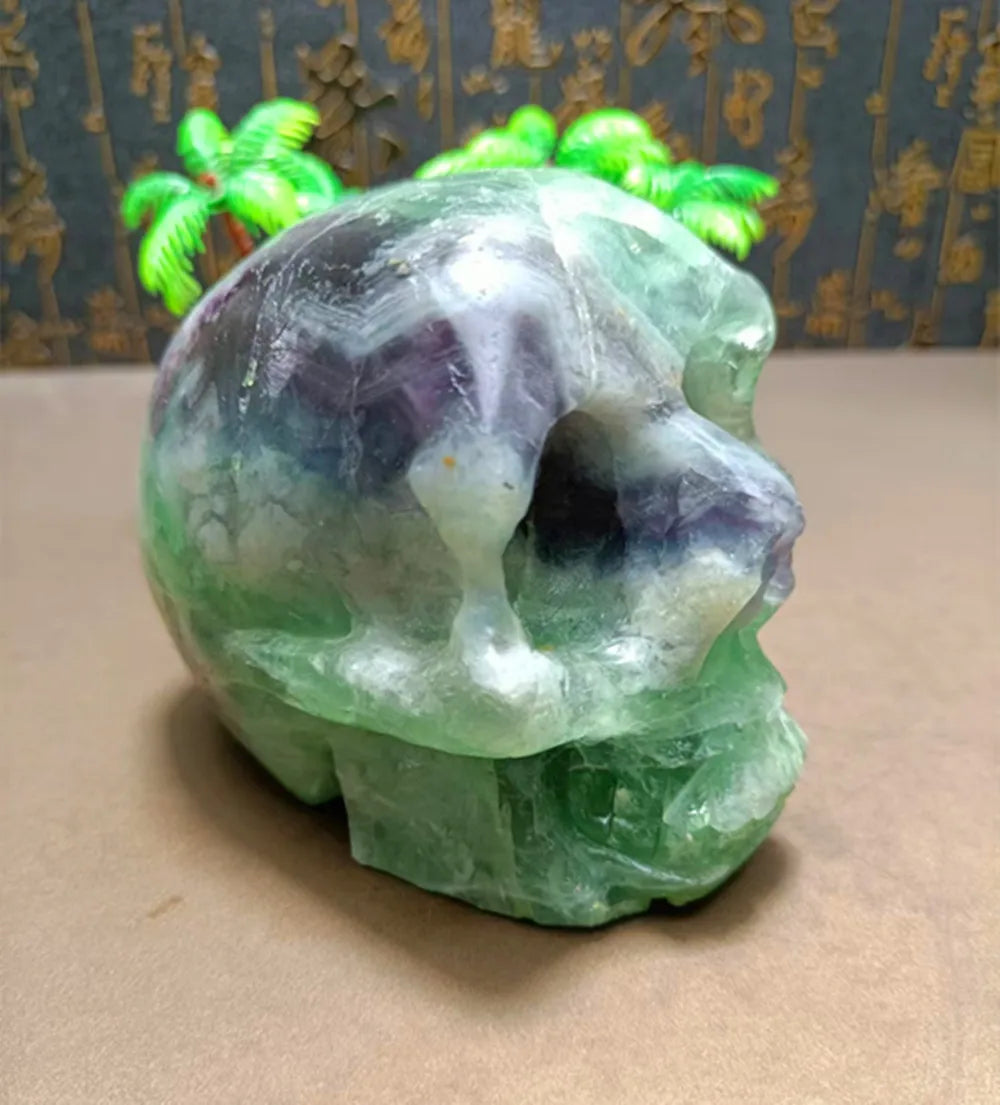 Natural Rare Sky Blue Fluorite Carved Quartz Crystal Skull - Reiki Healing Stone, Chakra Balancing Pendant, Home Decor for Meditation & Spiritual Healing