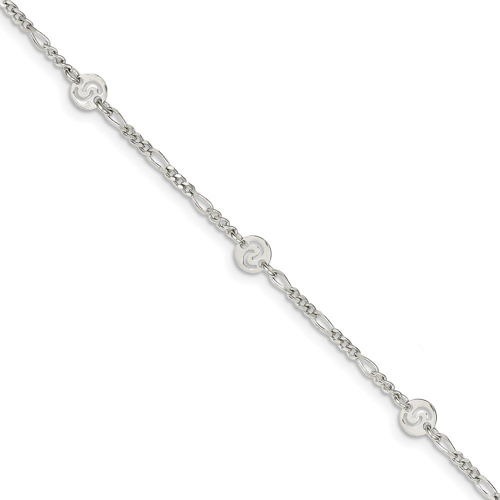 Jewels By Lux Sterling Silver Polished Swirl Disc Anklet with 1 Inch Extension - Elegant Adjustable Ankle Bracelet for Women, Perfect for Beach, Party & Everyday Wear